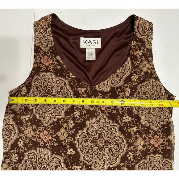 Kari New York VTG Brown Floral Paisley Dress Jacket Set Sleeveless Maxi Shift 10 - Picture 6 of 8